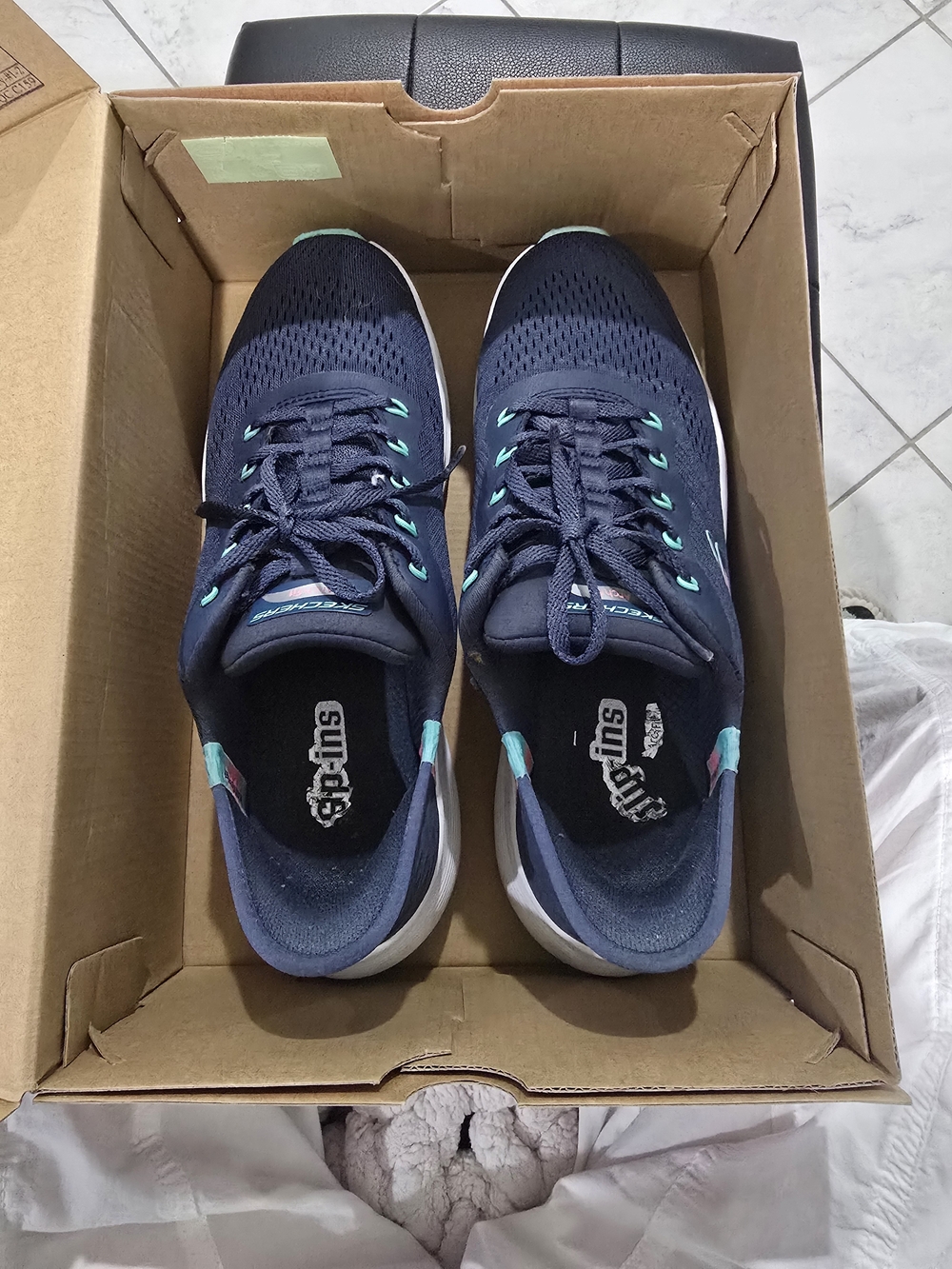 Skechers Navy Blue Mesh Sneakers with Teal Accents